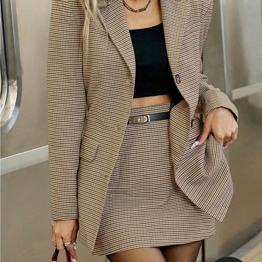 The Limited | Black and White Houndstooth Blazer and pleated mini skirt set